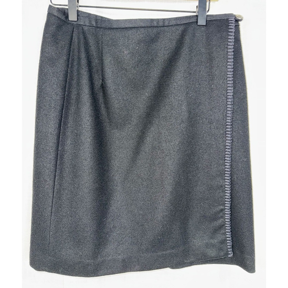 Eddie Bauer Women's Sz 14 100% Wool Black‎ Skirt Wrap Style Button Career